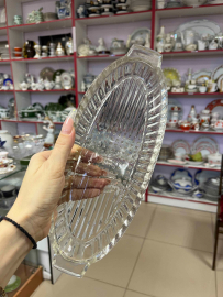 Селедочница/овальное блюдо с ручками из стекла в прессе Дятьковский ХЗ 1963г. Винтаж, СССР. Картинка 1